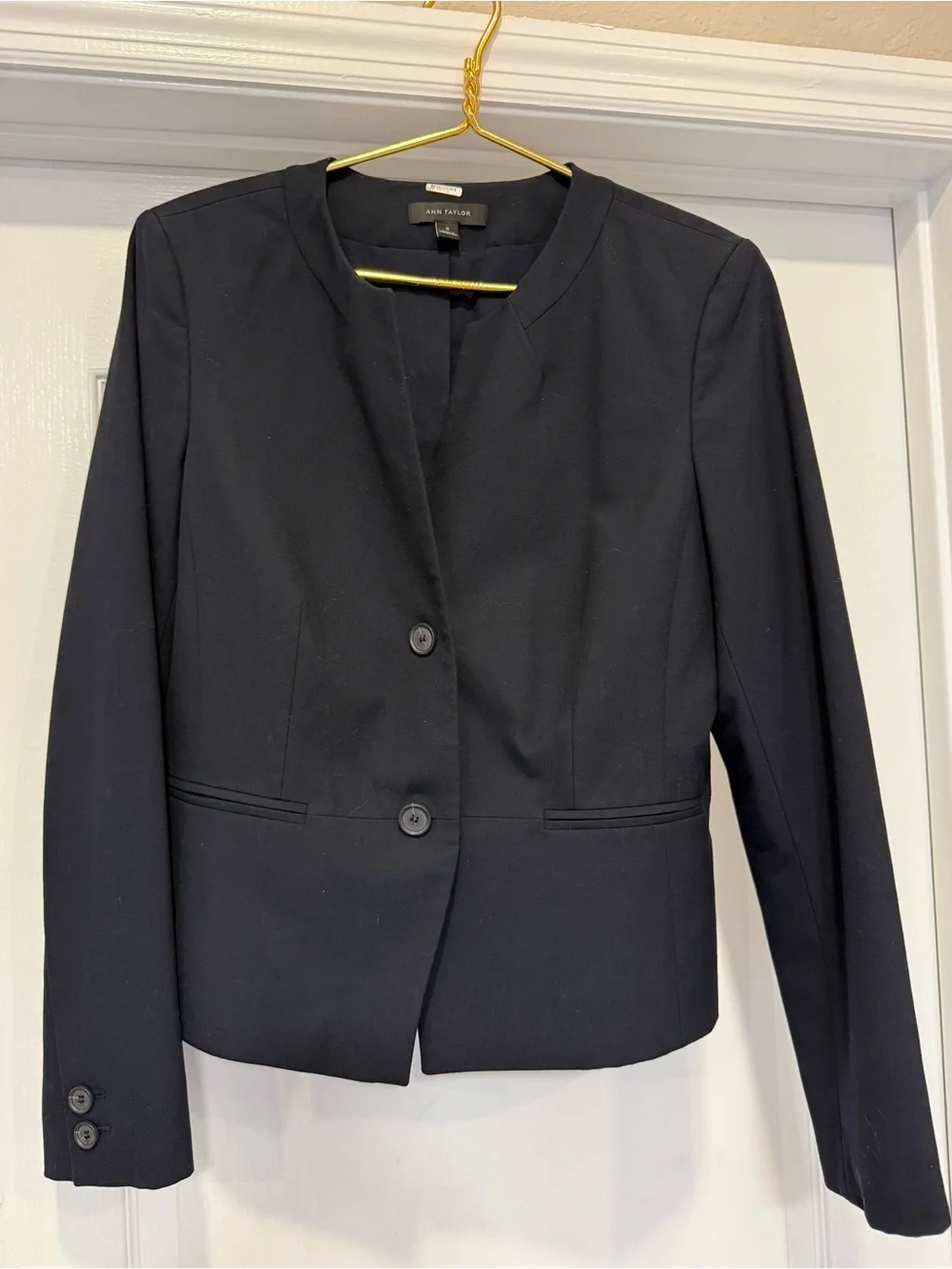 Ann Taylor Navy Collarless Two-Button Blazer